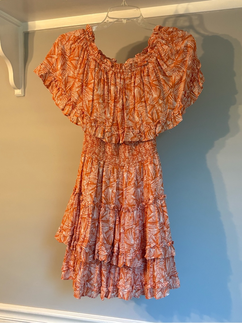 Forever 21 Orange Printed One-Shoulder Ruffle Tiered Dress